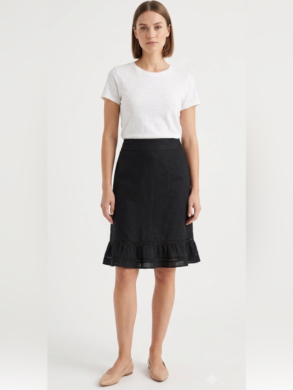Reitmans Black Ruffled Hem Women’s Skirt Size 11 55% Linen